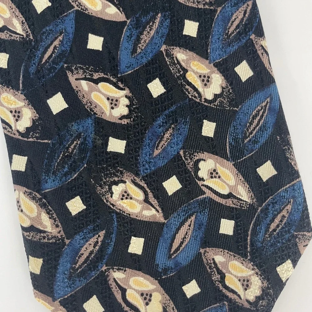Vintage Robert Talbott Studio Nordstrom Extra Long Silk Tie Black Blue Abstract